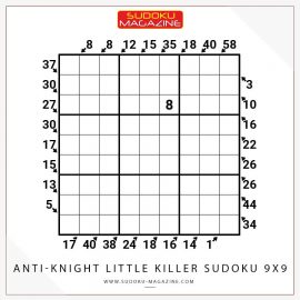 Anti-Knight Little Killer Sudoku 9x9