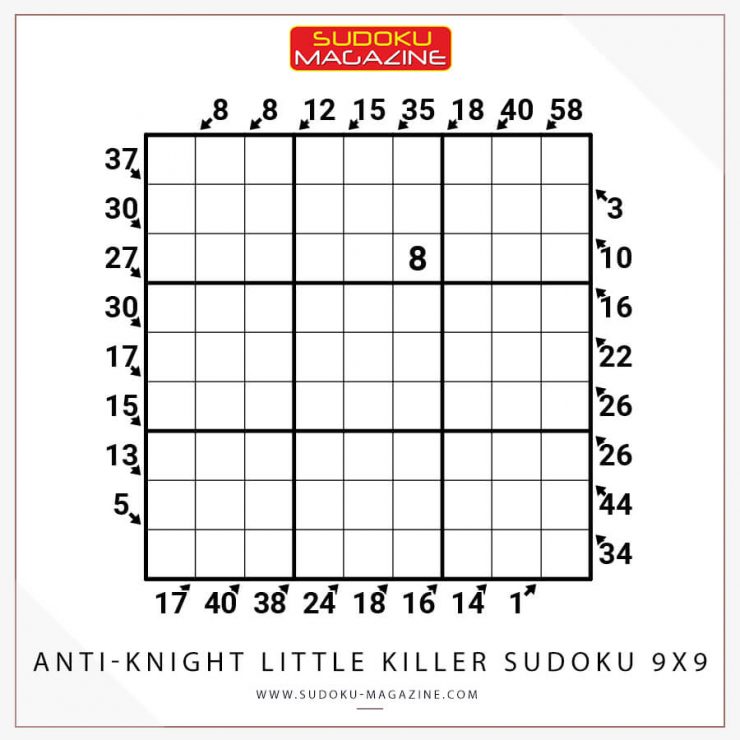 Anti-Knight Little Killer Sudoku 9x9