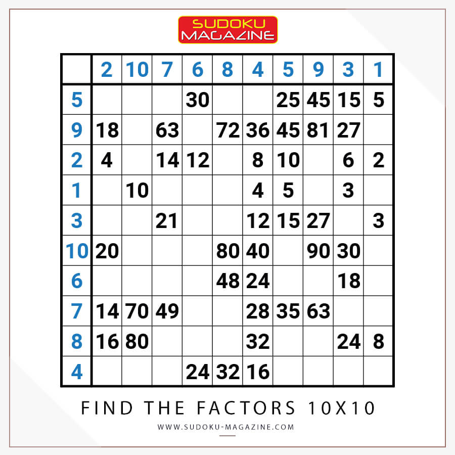 Find the Factors 10x10 Solution