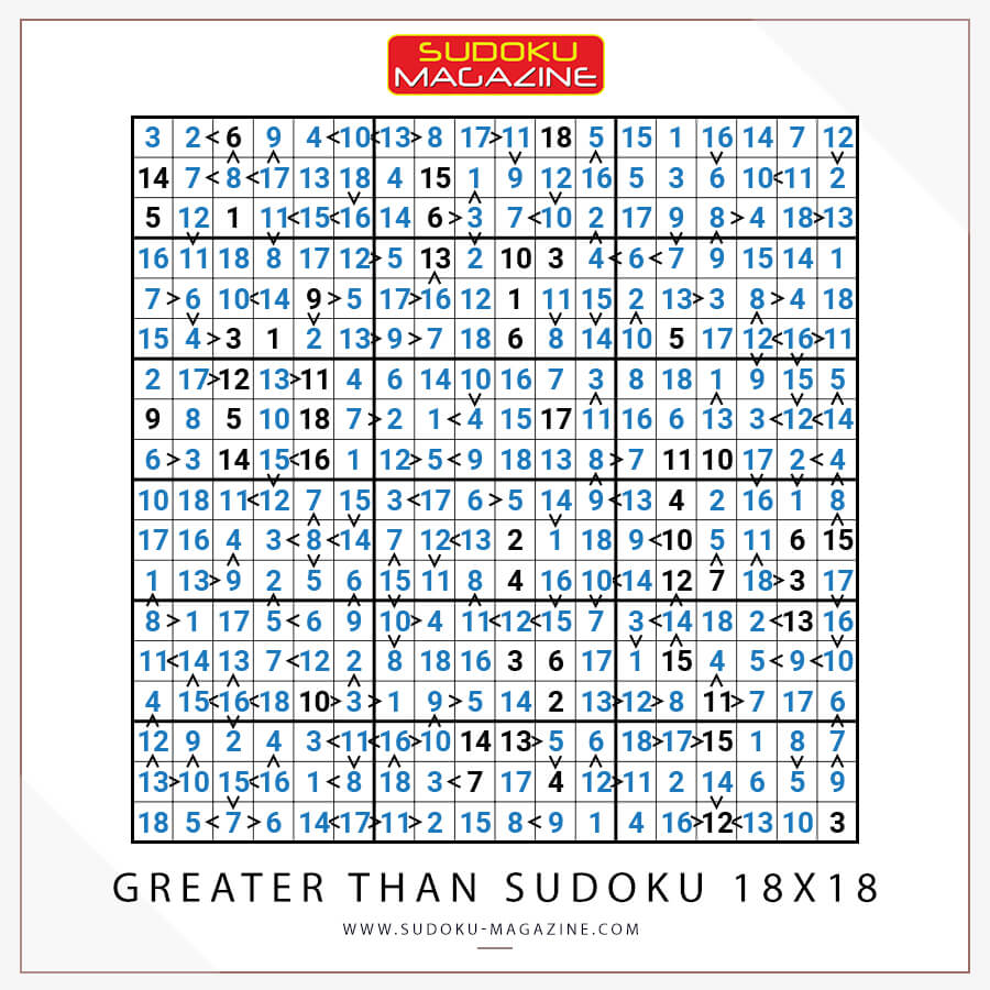 Greater Than Sudoku 18x18 Solution