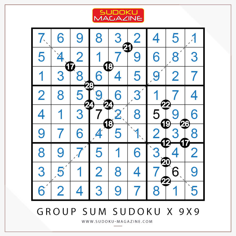Group Sum Sudoku X 9x9 Solution