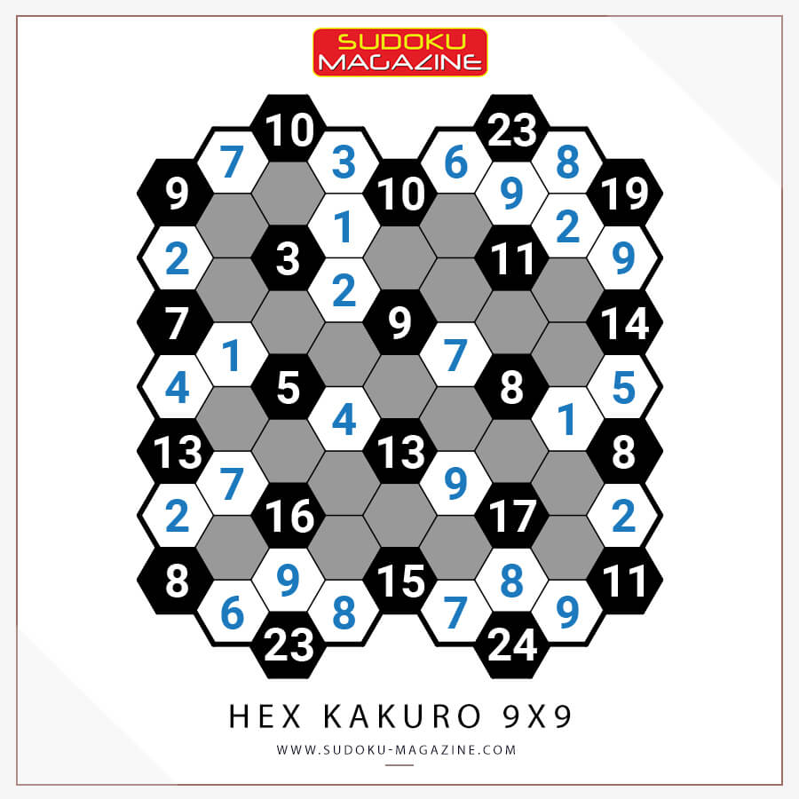 Hex Kakuro 9x9 Solution