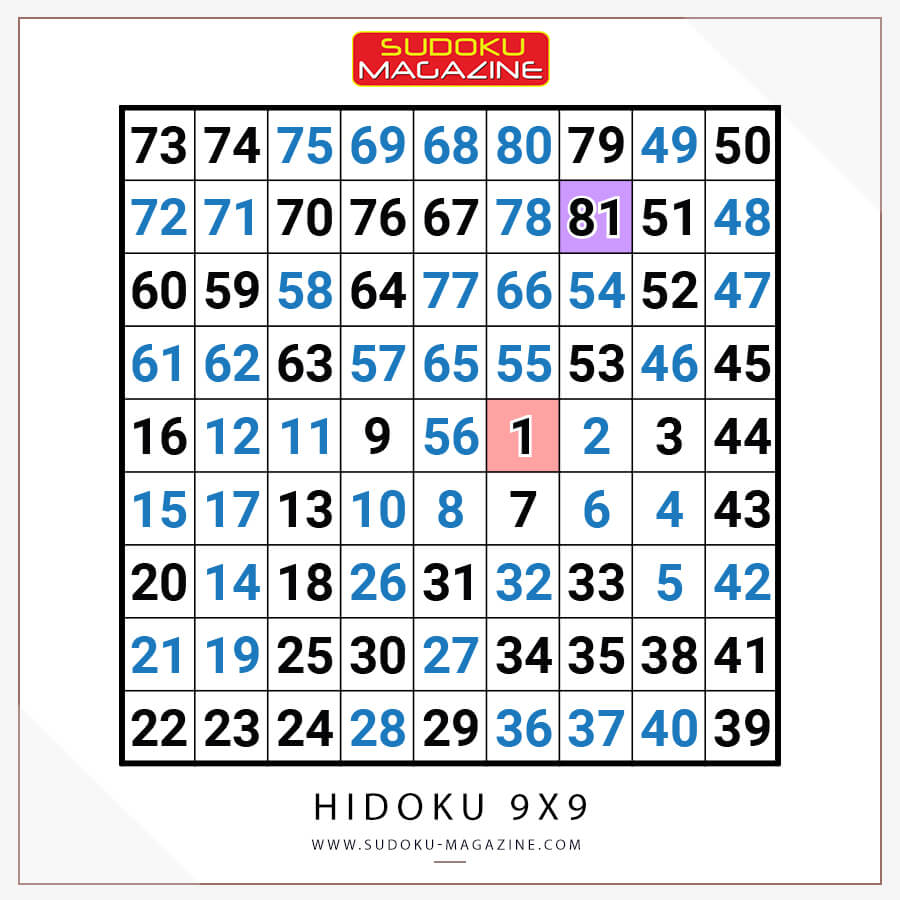 Hidoku 9x9 Solution