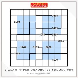 Jigsaw Hyper Quadruple Sudoku 9×9