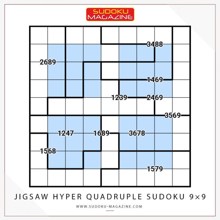 Jigsaw Hyper Quadruple Sudoku 9×9