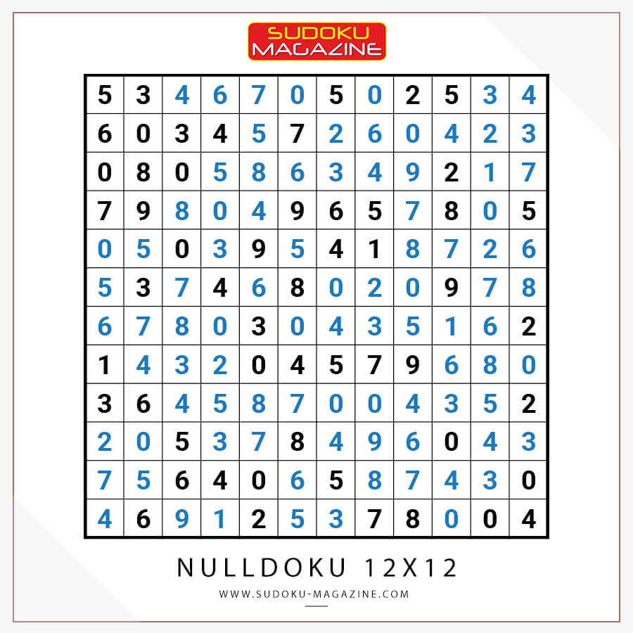 Nulldoku 12x12 Solution