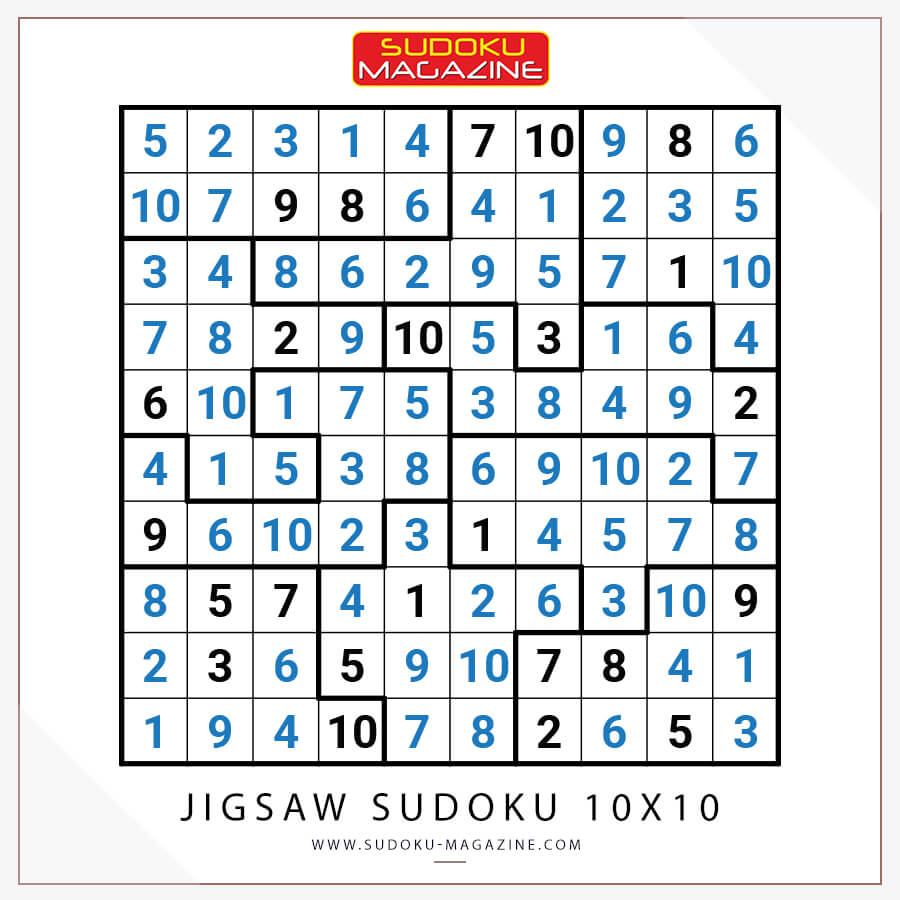 Jigsaw Sudoku 10x10 Solution