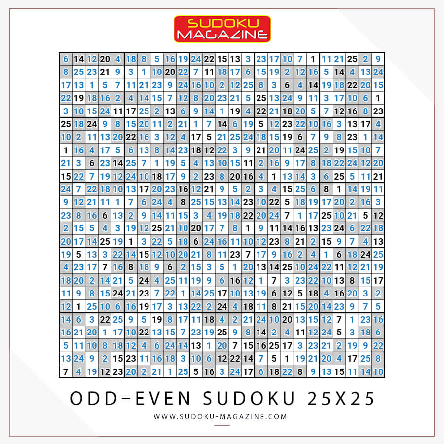 Odd–Even Sudoku 25x25 Solution