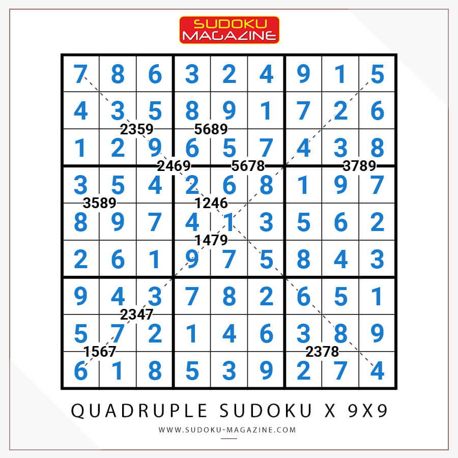 Quadruple Sudoku X 9x9 Solution