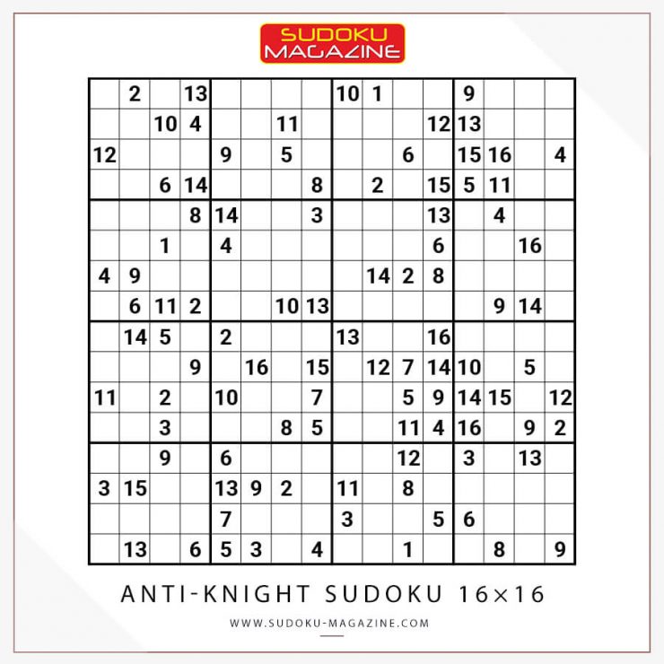 Anti-Knight Sudoku 16×16