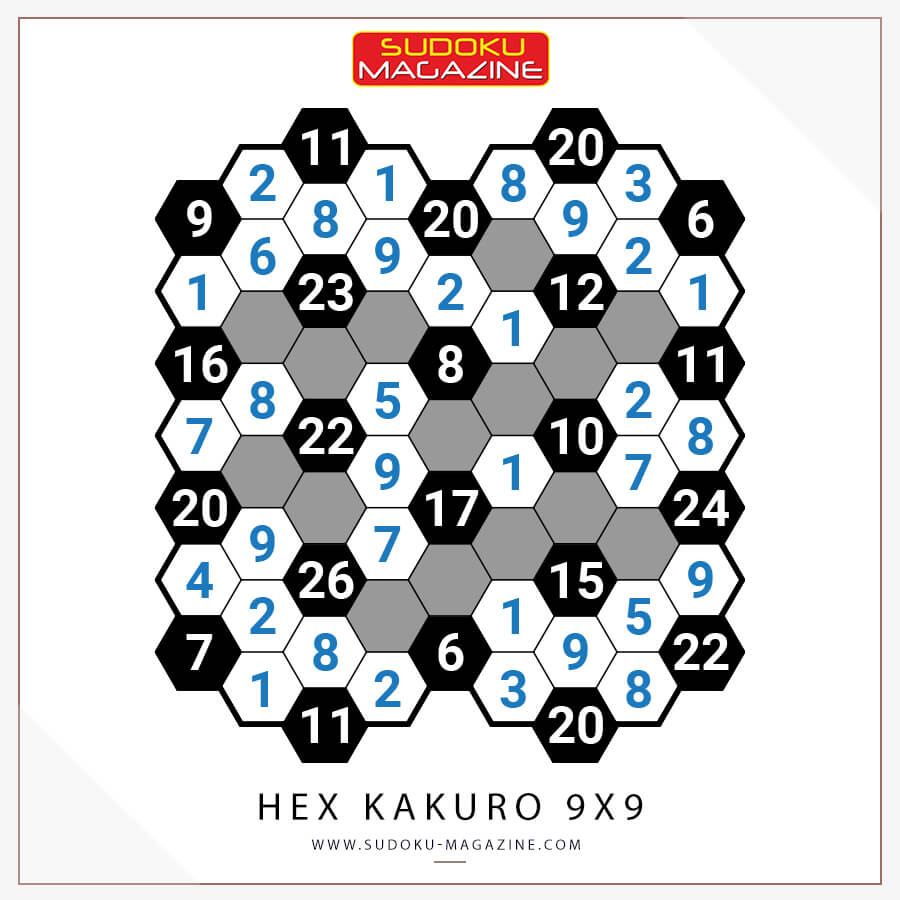Hex Kakuro 9x9 Solution