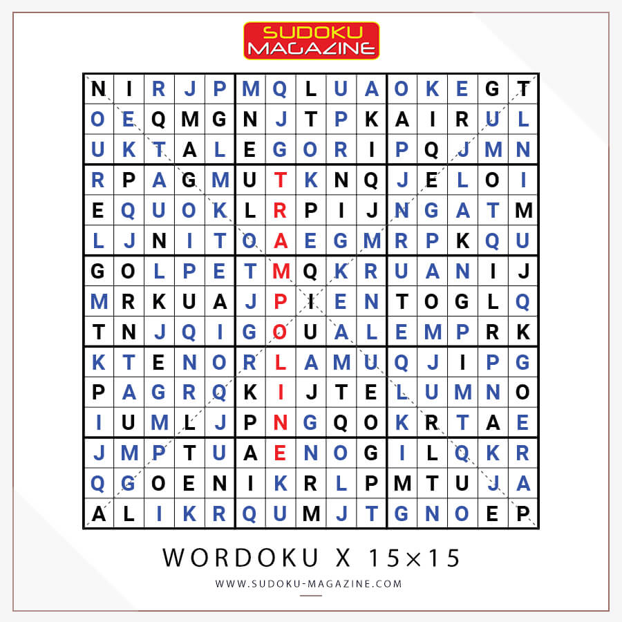 Wordoku X 15x15 Solution