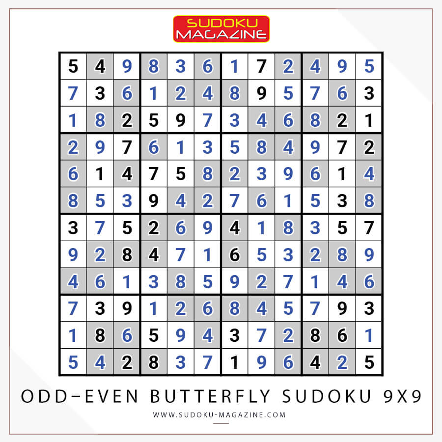 Odd–Even Butterfly Sudoku 9x9 Solution