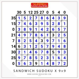 Sandwich Sudoku X 9x9 Solution
