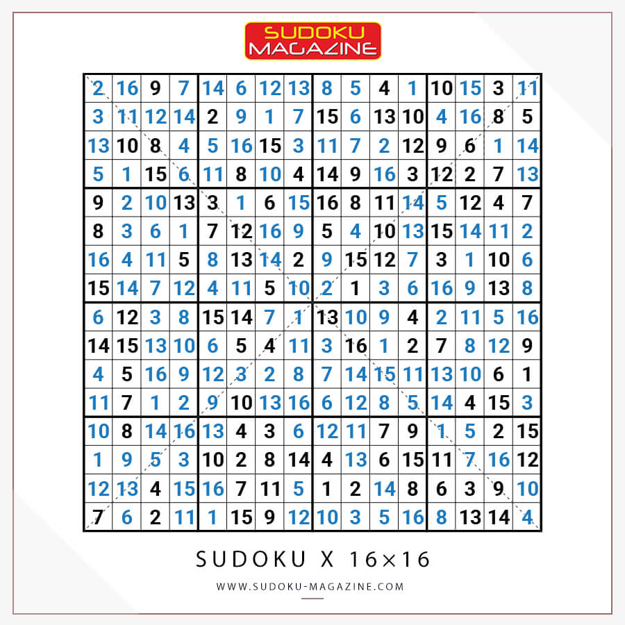 Sudoku 16x16 X Solution