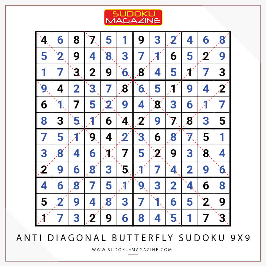 Anti Diagonal Butterfly Sudoku 9x9 Solution