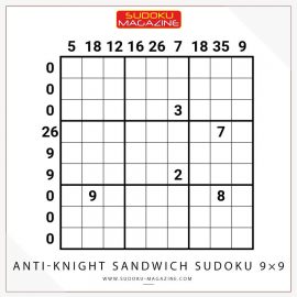 Anti-Knight Sandwich Sudoku 9×9