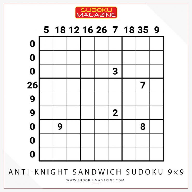 Anti-Knight Sandwich Sudoku 9×9