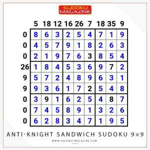 Anti-Knight Sandwich Sudoku 9×9 Solution