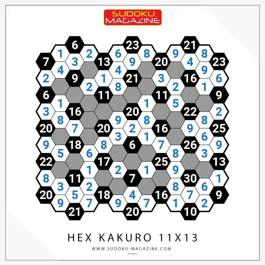 Hex Kakuro 11x13 Solution