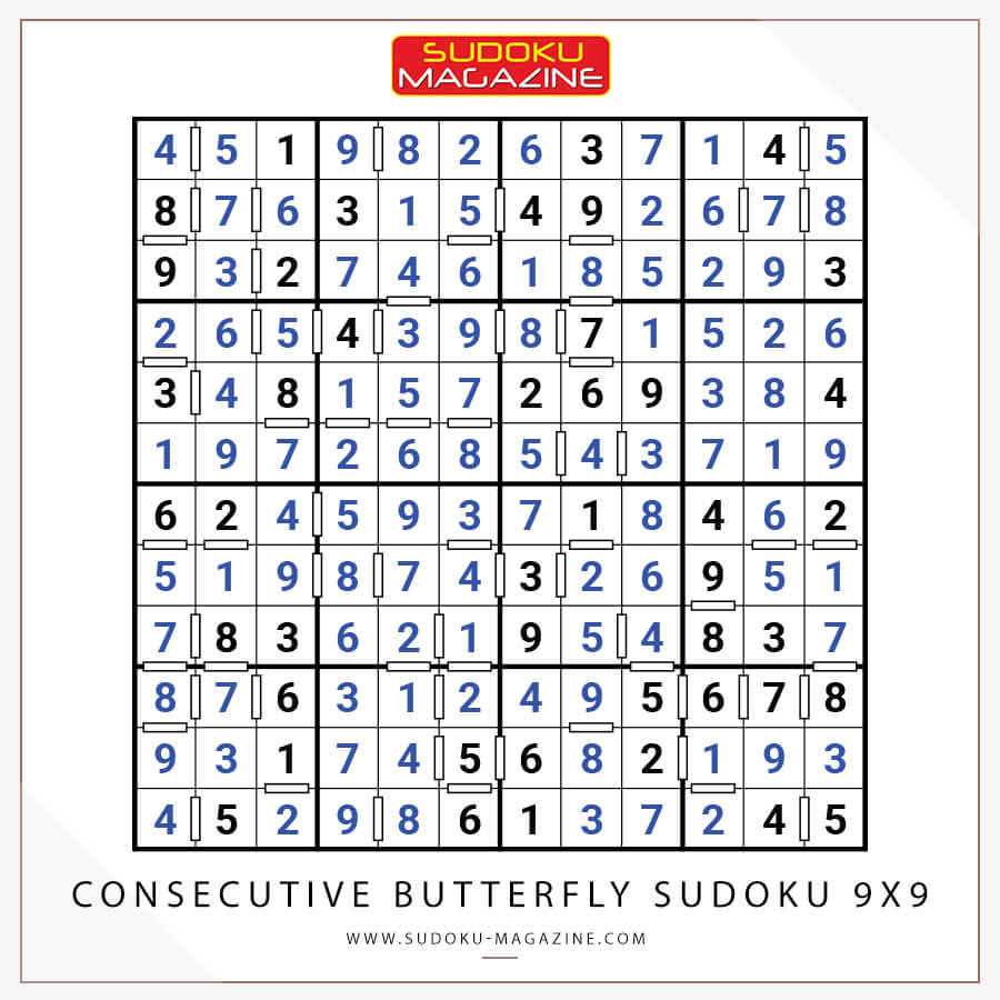 Consecutive Butterfly Sudoku 9x9 Solution