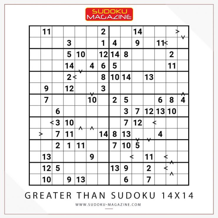 Greater Than Sudoku 14x14