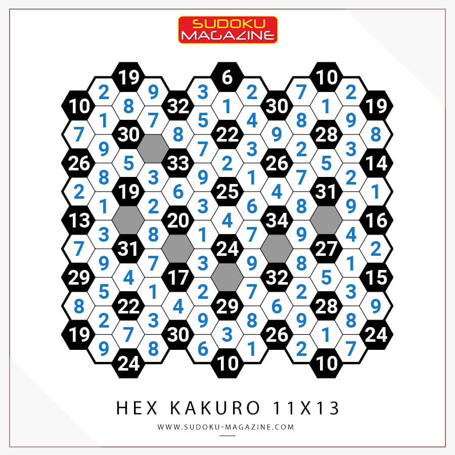 Hex Kakuro 11x13 Solution