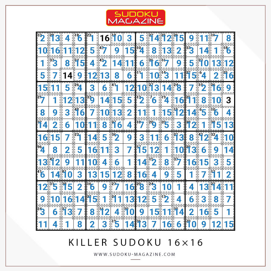Killer Sudoku 16x16 Solution