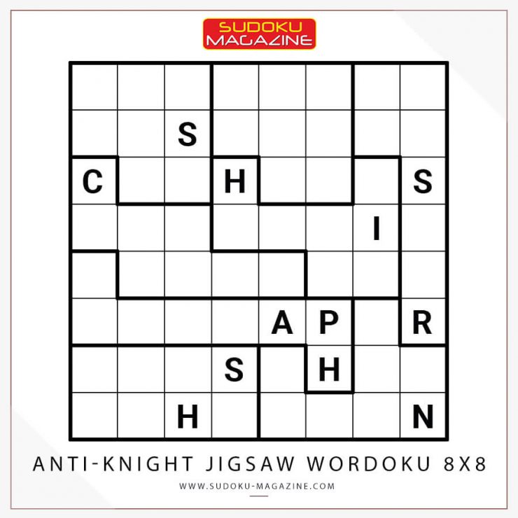 Anti-Knight Jigsaw Wordoku 8x8