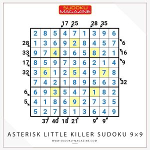 Asterisk Little Killer Sudoku 9×9 Solution