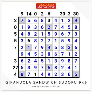 Girandola Sandwich Sudoku 9×9 Solution