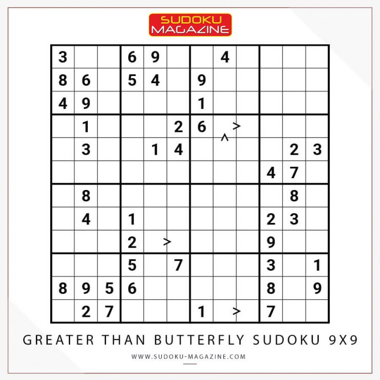 Greater Than Butterfly Sudoku 9x9