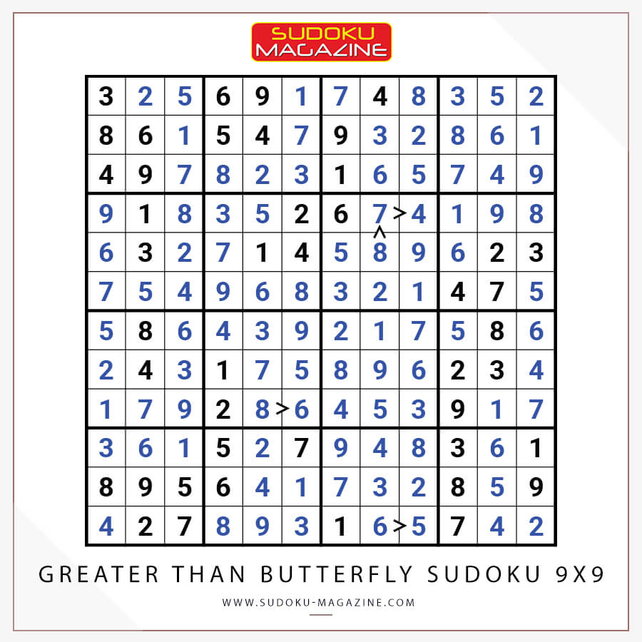 Consecutive Butterfly Sudoku 9x9 Solution