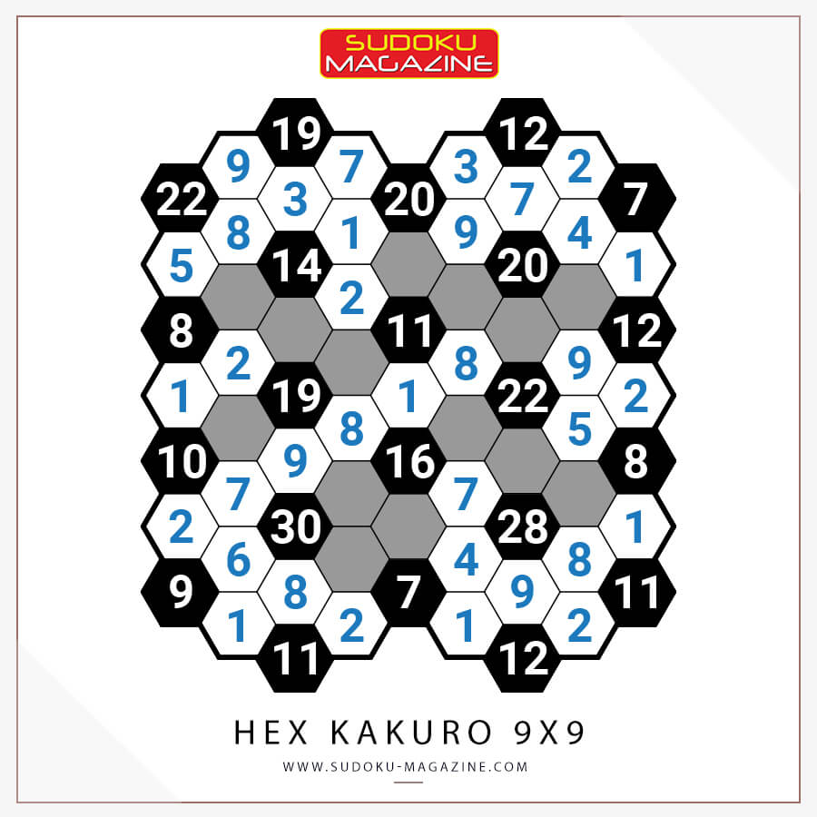 Hex Kakuro 9x9 Solution
