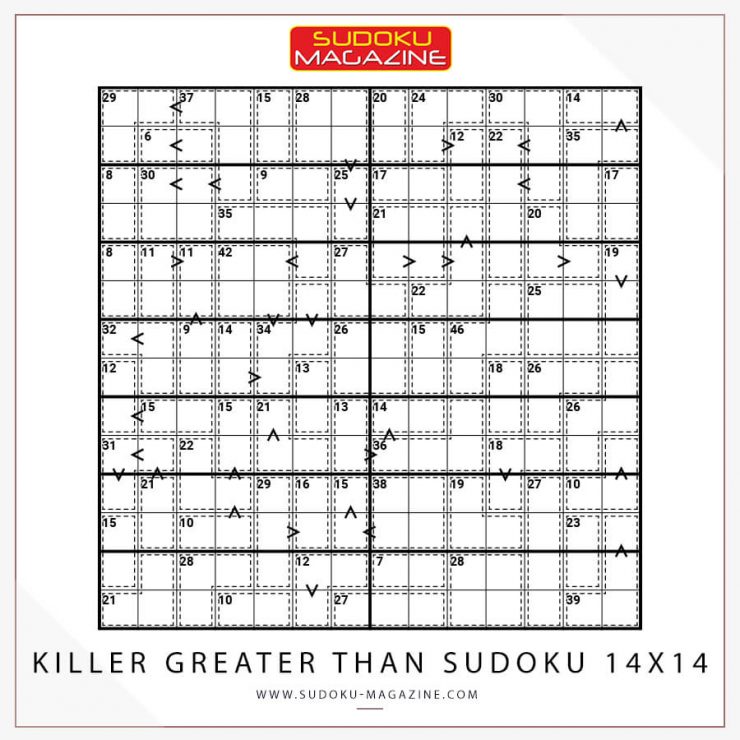 Killer Greater Than Sudoku 14x14