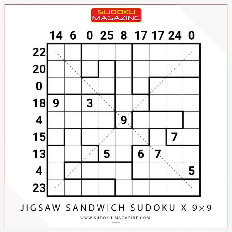 Jigsaw Sandwich Sudoku X 9×9