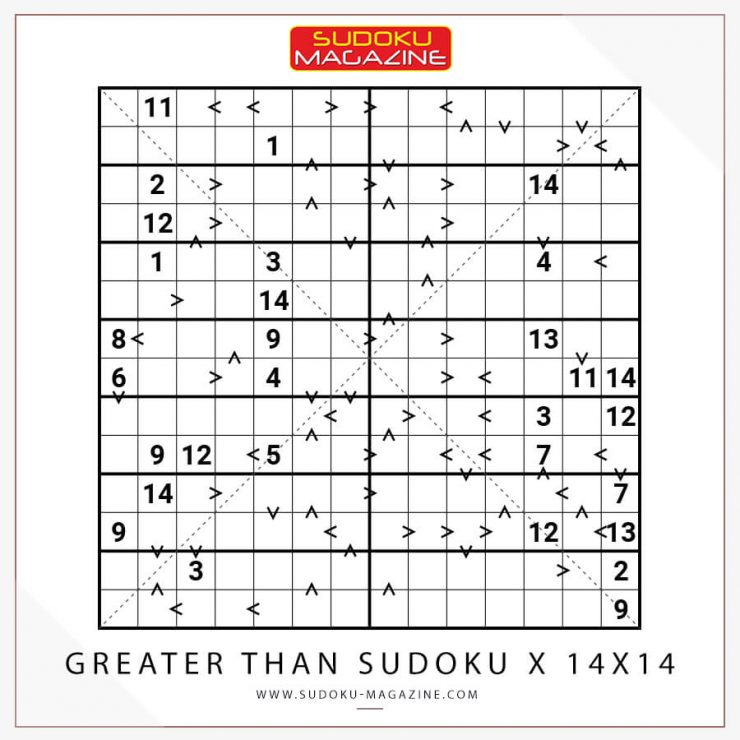 Greater Than Sudoku X 14x14